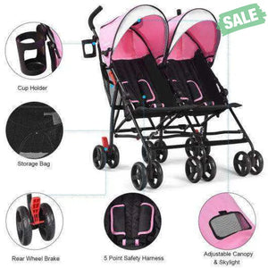 Foldable Twin Baby Double Stroller Ultralight Umbrella Kids Stroller-Black Black Baby Strollers