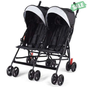 Foldable Twin Baby Double Stroller Ultralight Umbrella Kids Stroller-Black Black Baby Strollers
