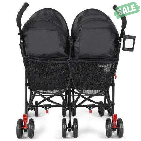 Foldable Twin Baby Double Stroller Ultralight Umbrella Kids Stroller-Black Black Baby Strollers