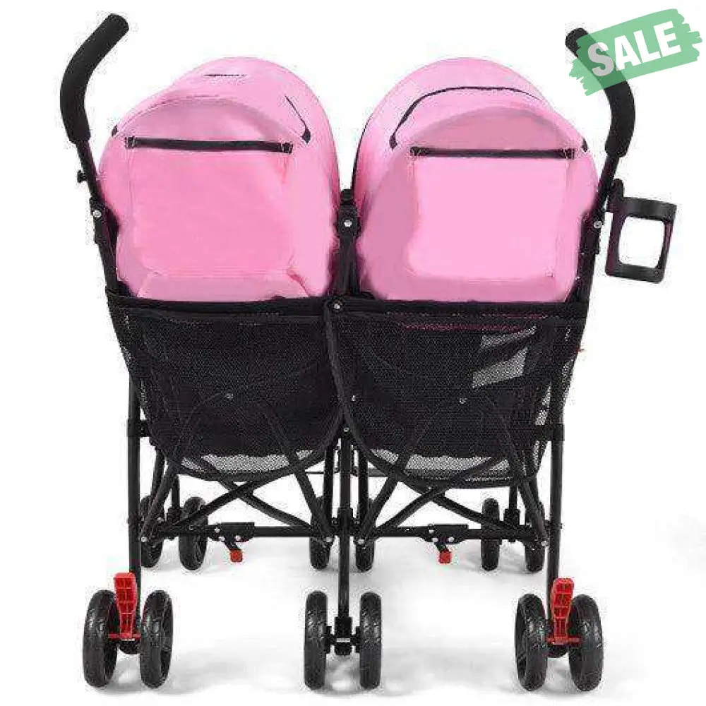 Foldable Twin Baby Double Stroller Ultralight Umbrella Kids Stroller-Pink