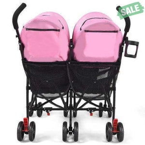 Foldable Twin Baby Double Stroller Ultralight Umbrella Kids Stroller-Pink