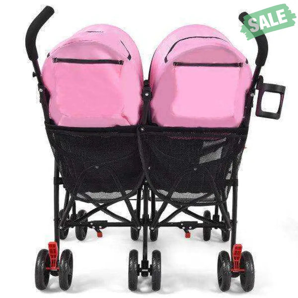 Foldable Twin Baby Double Stroller Ultralight Umbrella Kids Stroller-Pink