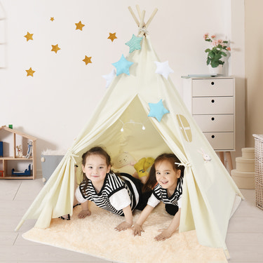 Foldable Kids Canvas Teepee Play Tent - Indoor & Outdoor