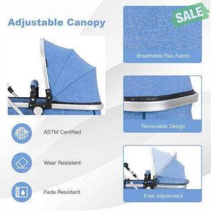 Folding Aluminum Baby Stroller Baby Jogger with Diaper Bag-Blue Blue Baby Strollers