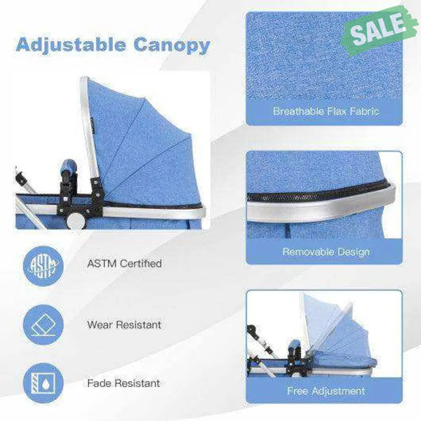 Folding Aluminum Baby Stroller Baby Jogger with Diaper Bag-Blue Blue Baby Strollers