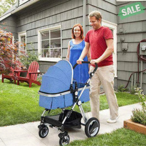 Folding Aluminum Baby Stroller Baby Jogger with Diaper Bag-Blue Blue Baby Strollers