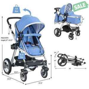 Folding Aluminum Baby Stroller Baby Jogger with Diaper Bag-Blue Blue Baby Strollers
