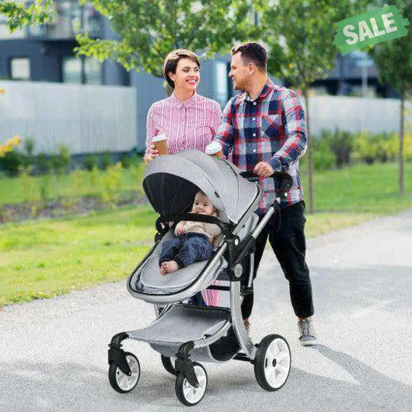 Folding Aluminum Infant Reversible Stroller with Diaper Bag-Beige Beige Baby Strollers