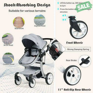 Folding Aluminum Infant Reversible Stroller with Diaper Bag-Beige Beige Baby Strollers