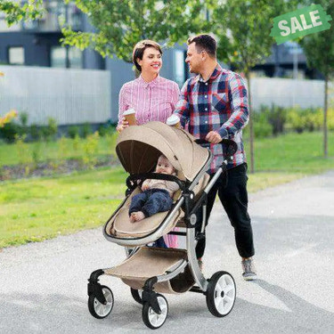 Folding Aluminum Infant Reversible Stroller with Diaper Bag-Beige Beige Baby Strollers