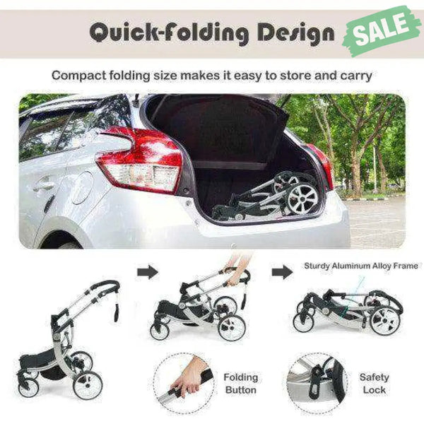 Folding Aluminum Infant Reversible Stroller with Diaper Bag-Beige Beige Baby Strollers