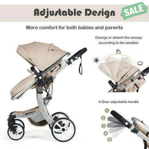 Folding Aluminum Infant Reversible Stroller with Diaper Bag-Beige Beige Baby Strollers
