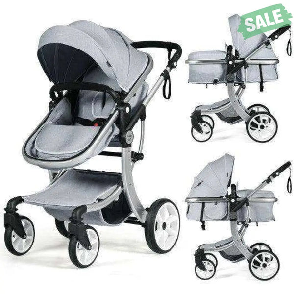 Folding Aluminum Infant Reversible Stroller with Diaper Bag-Beige Beige Baby Strollers