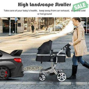 Folding Aluminum Infant Reversible Stroller with Diaper Bag-Beige Beige Baby Strollers