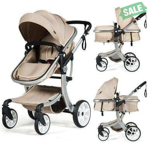 Folding Aluminum Infant Reversible Stroller with Diaper Bag-Beige Beige Baby Strollers