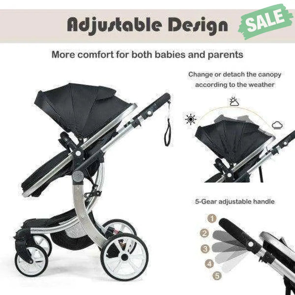 Folding Aluminum Infant Reversible Stroller with Diaper Bag-Beige Beige Baby Strollers