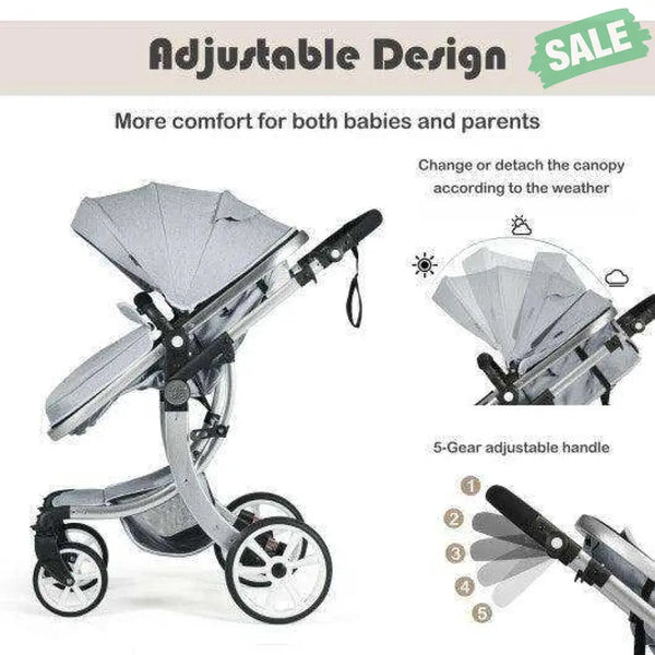 Folding Aluminum Infant Reversible Stroller with Diaper Bag-Beige Beige Baby Strollers