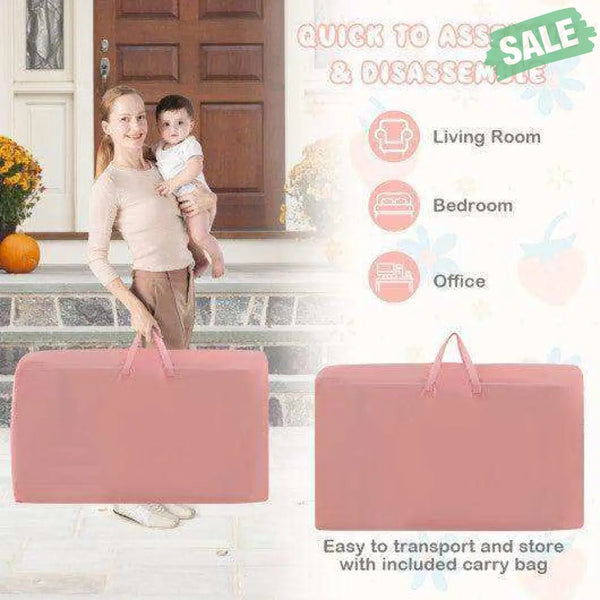 Folding Baby Bassinet Bedside Sleeper with 4 Adjustable Heights-Pink Bassinets & Bedside Sleepers