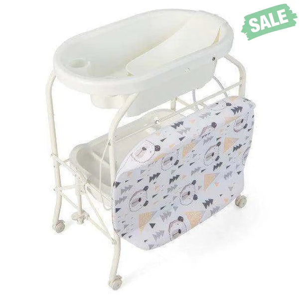 Folding Baby Changing Table with Bathtub and 4 Universal Wheels-White