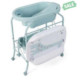 Folding Baby Changing Table with Bathtub and 4 Universal Wheels-Blue