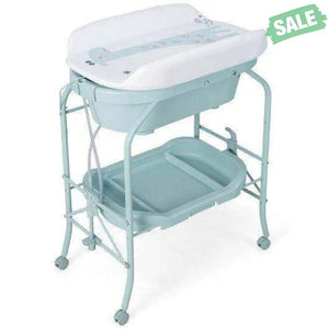 Folding Baby Changing Table with Bathtub and 4 Universal Wheels-Blue