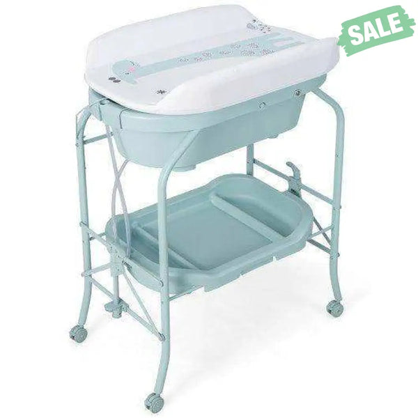 Folding Baby Changing Table with Bathtub and 4 Universal Wheels-Blue