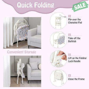 Folding Baby Changing Table with Bathtub and 4 Universal Wheels-White