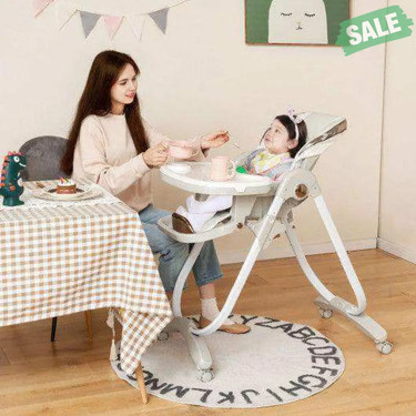 Folding Baby Dining High Chair with Adjustable Height and Recline-Gray Gray Kids Chairs & Seating