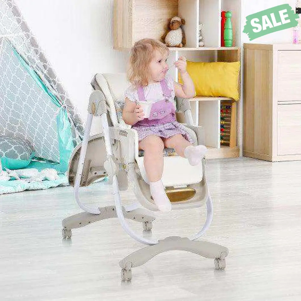 Folding Baby Dining High Chair with Adjustable Height and Recline-Gray Gray Kids Chairs & Seating