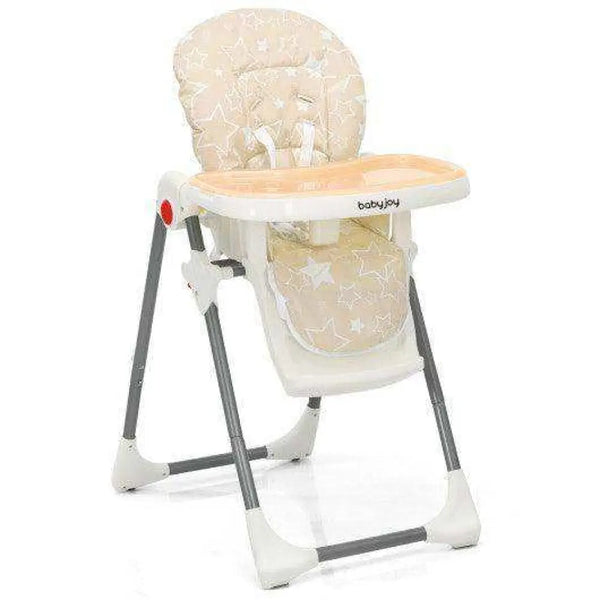 Folding Baby High Dining Chair with 6-Level Height Adjustment-Beige High Chairs