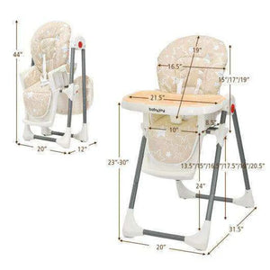 Folding Baby High Dining Chair with 6-Level Height Adjustment-Beige High Chairs