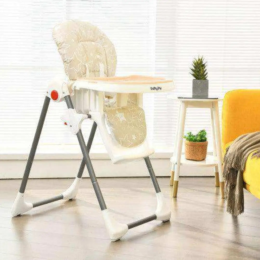 Folding Baby High Dining Chair with 6-Level Height Adjustment-Beige High Chairs