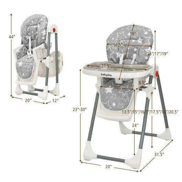 Folding Baby High Dining Chair with 6-Level Height Adjustment-Beige High Chairs