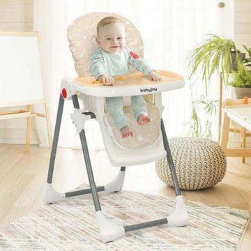 Folding Baby High Dining Chair with 6-Level Height Adjustment-Beige