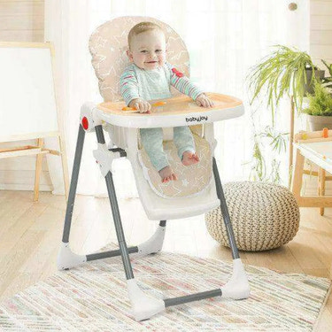 Folding Baby High Dining Chair with 6-Level Height Adjustment-Beige High Chairs