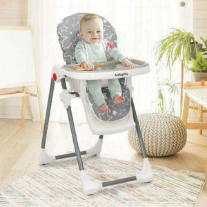 Folding Baby High Dining Chair with 6-Level Height Adjustment-Beige High Chairs