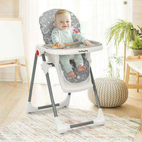 Folding Baby High Dining Chair with 6-Level Height Adjustment-Beige High Chairs