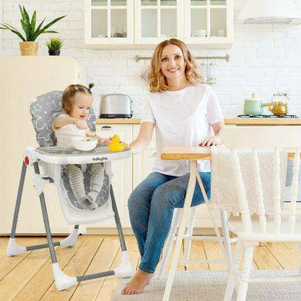 Folding Baby High Dining Chair with 6-Level Height Adjustment-Beige High Chairs