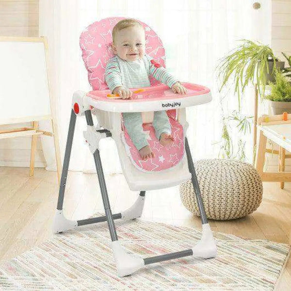 Folding Baby High Dining Chair with 6-Level Height Adjustment-Beige High Chairs