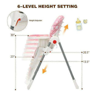 Folding Baby High Dining Chair with 6-Level Height Adjustment-Beige Pink High Chairs