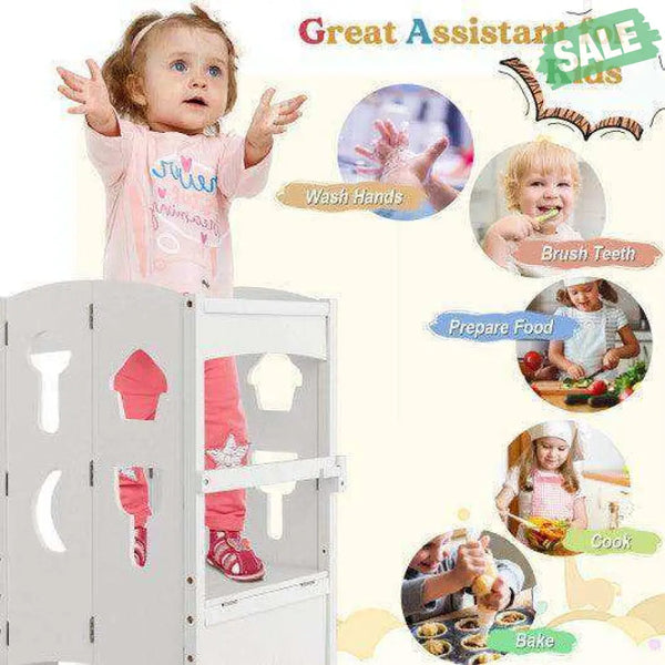 Folding Wooden Step Stool with Lockable Safety Rail for Toddler 3+-Coffee Coffee Toddler & Kids Furniture