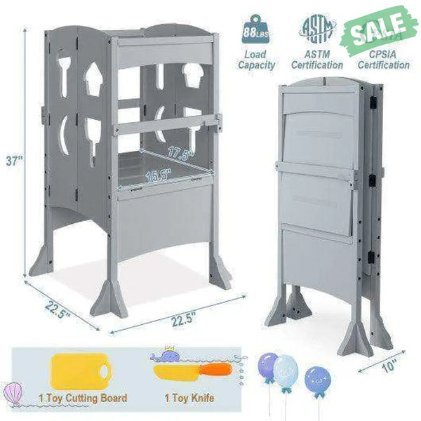 Folding Wooden Step Stool with Lockable Safety Rail for Toddler 3+-Coffee Coffee Toddler & Kids Furniture