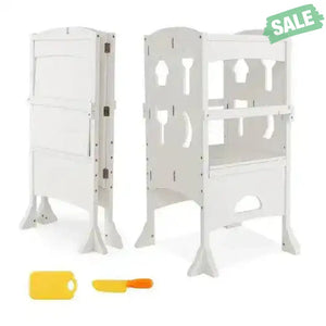 Folding Wooden Step Stool with Lockable Safety Rail for Toddler 3+-Coffee Coffee Toddler & Kids Furniture