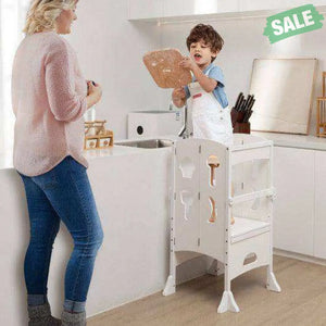 Folding Wooden Step Stool with Lockable Safety Rail for Toddler 3+-Coffee Coffee Toddler & Kids Furniture