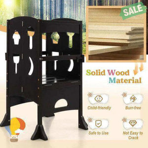 Folding Wooden Step Stool with Lockable Safety Rail for Toddler 3+-Coffee Coffee Toddler & Kids Furniture