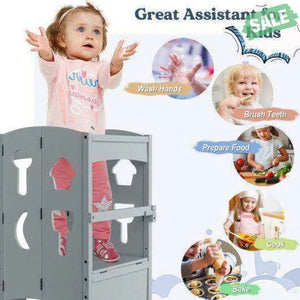 Folding Wooden Step Stool with Lockable Safety Rail for Toddler 3+-Coffee Coffee Toddler & Kids Furniture