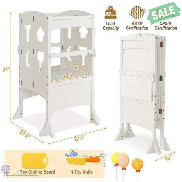 Folding Wooden Step Stool with Lockable Safety Rail for Toddler 3+-Coffee Coffee Toddler & Kids Furniture