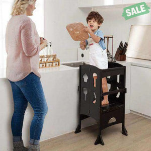 Folding Wooden Step Stool with Lockable Safety Rail for Toddler 3+-Coffee Coffee Toddler & Kids Furniture