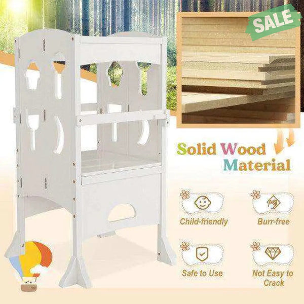 Folding Wooden Step Stool with Lockable Safety Rail for Toddler 3+-Coffee Coffee Toddler & Kids Furniture