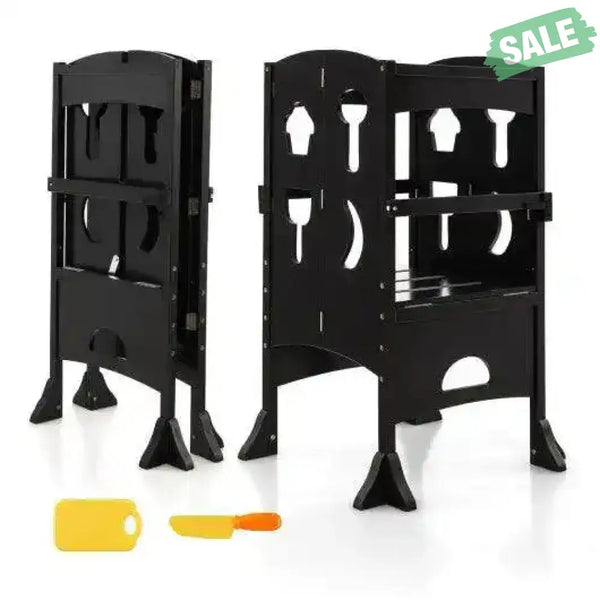 Folding Wooden Step Stool with Lockable Safety Rail for Toddler 3+-Coffee Coffee Toddler & Kids Furniture